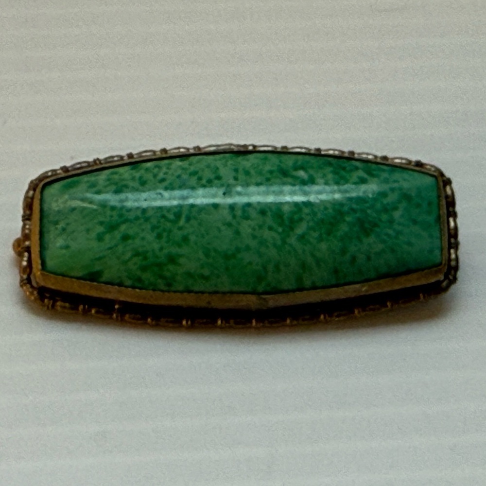 Vintage Mid-Century Peking Glass Brooch Art Nouveau Revival Style Signed Goldton
